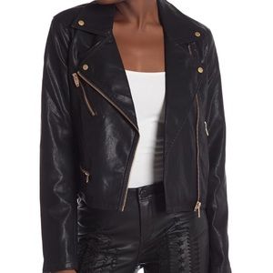 Motorcycle Jacket zipper and buttons are silver.